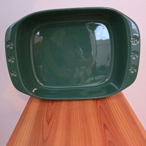 Vintage Chantal Green Ceramic Shamrock Baking Dish with Clover Design